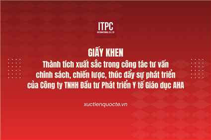 Giấy khen thành tích xuất sắc trong công tác tư vấn chính sách, chiến lược, thúc đẩy sự phát triển của Công ty TNHH Đầu tư Phát triển Y tế Giáo dục AHA